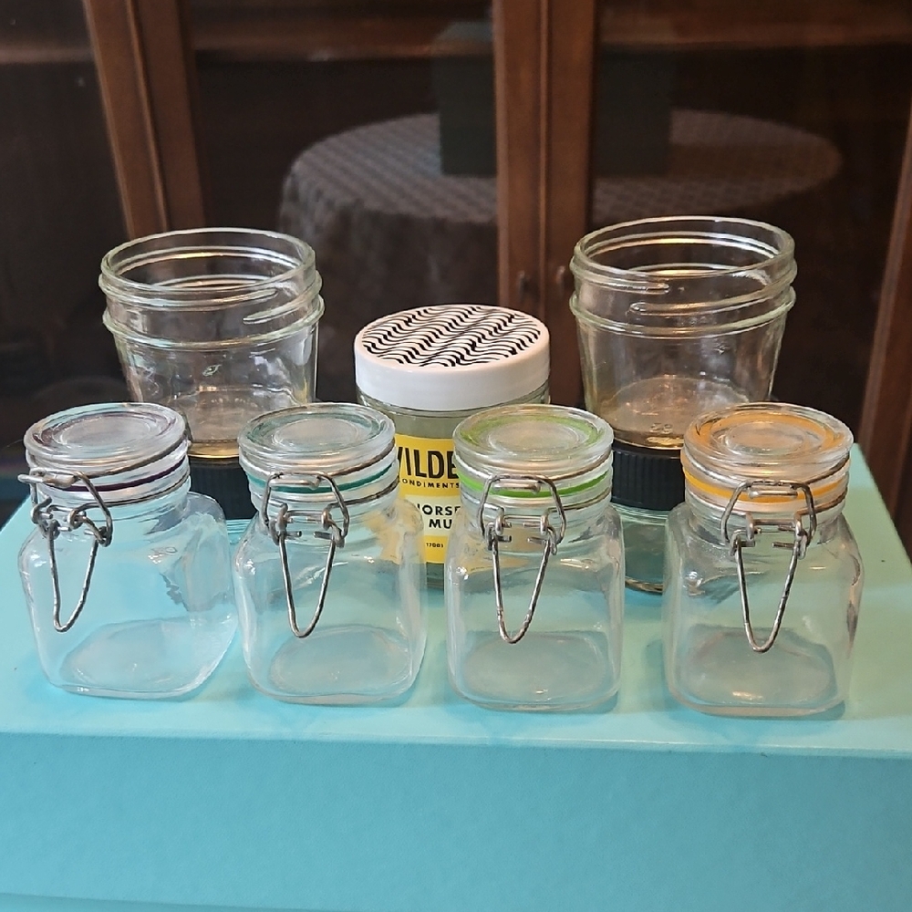 Bundle of 9 Small Clear Glass Storage Jars